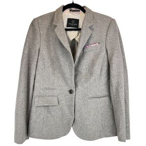 Schneiders Salzburg Blazer 100% Wool Floral Pocket Square Detail Taupe Sz 8